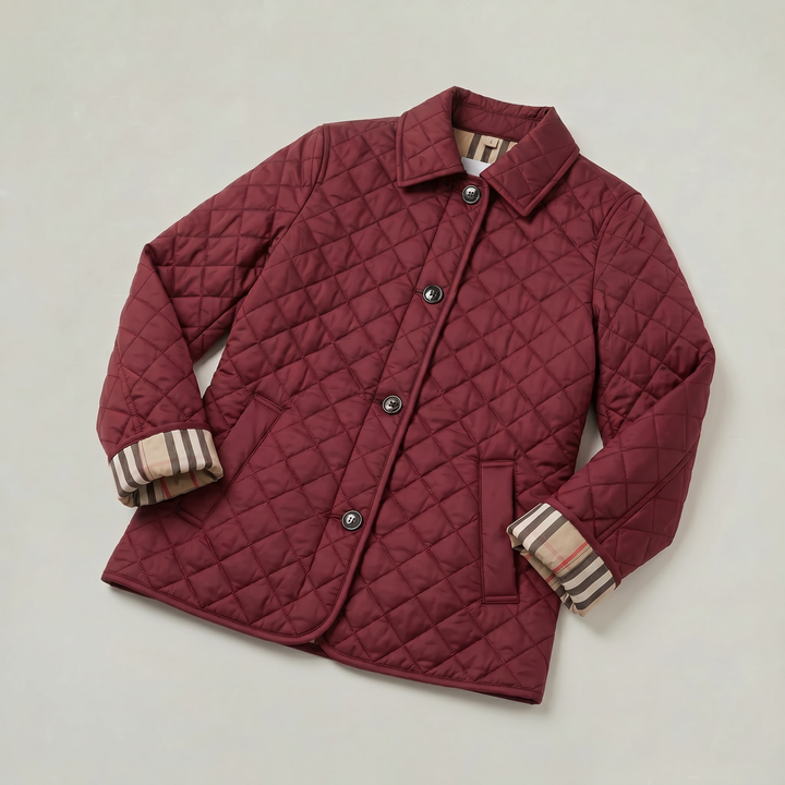 Chaqueta acolchada de mujer, con detalles de botones, cuello y bolsillos, para looks casuales.