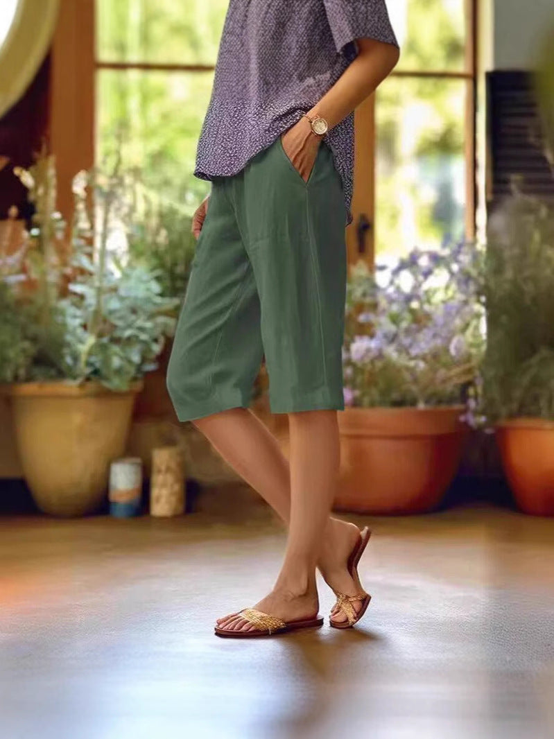 Pantalón capri recto de moda femenina Inés, liso y versátil, perfecto para outfits casuales de verano.
