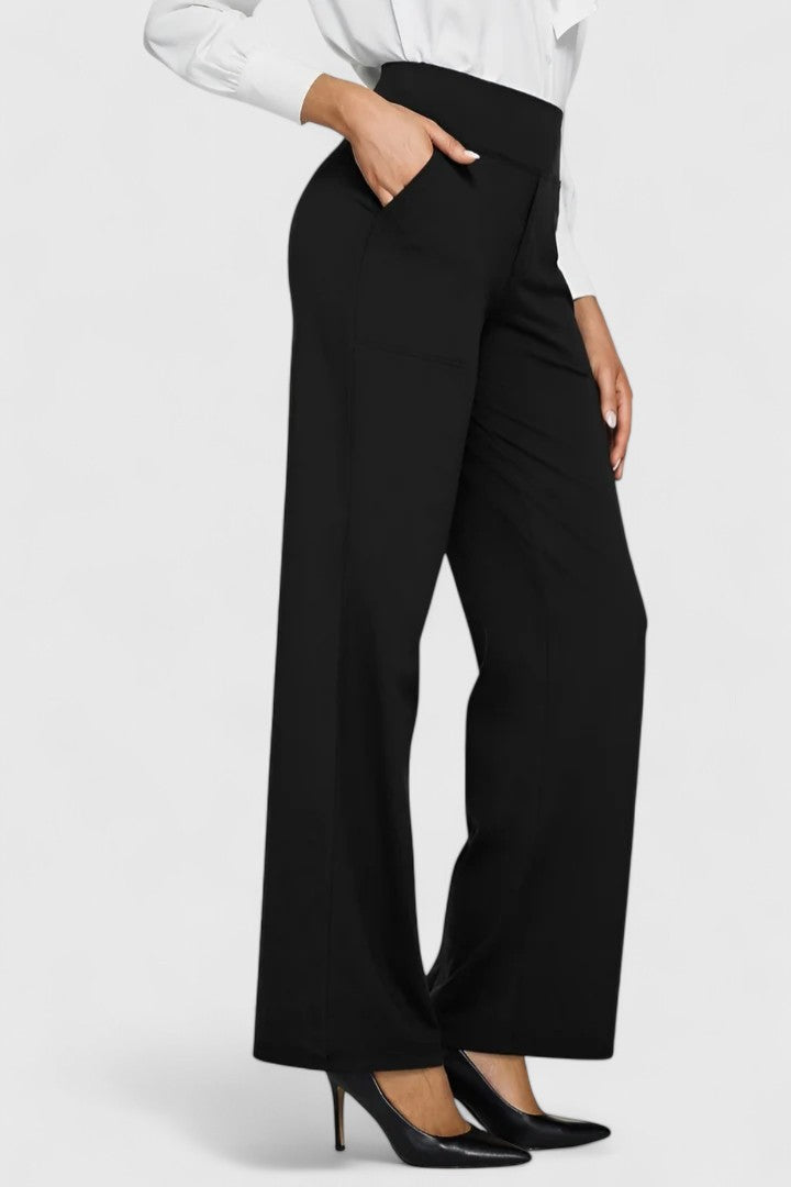 Pantalón ancho de verano para mujer. Tiro alto elástico, con bolsillos. Confort y estilo sin esfuerzo.