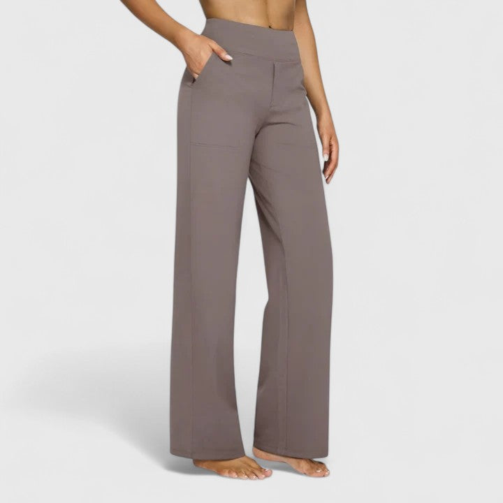 Comodidad y estilo: pantalón ancho mujer tiro alto elástico con bolsillos. Perfecto para el día a día.