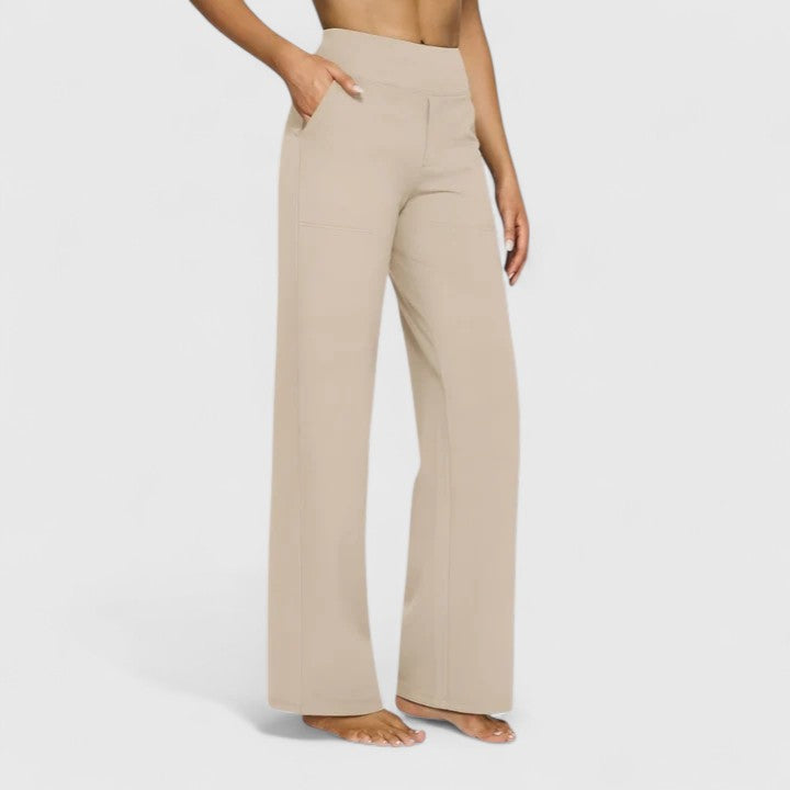Pantalón ancho mujer tiro alto elástico. Confort casual perfecto para primavera y verano.