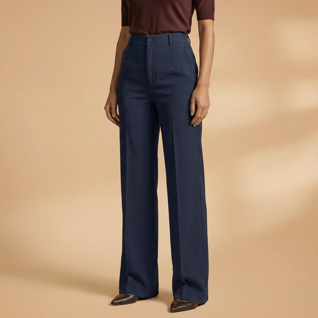 Comodidad en pantalones de pierna ancha y tiro alto, perfecto para look casual de mujer.