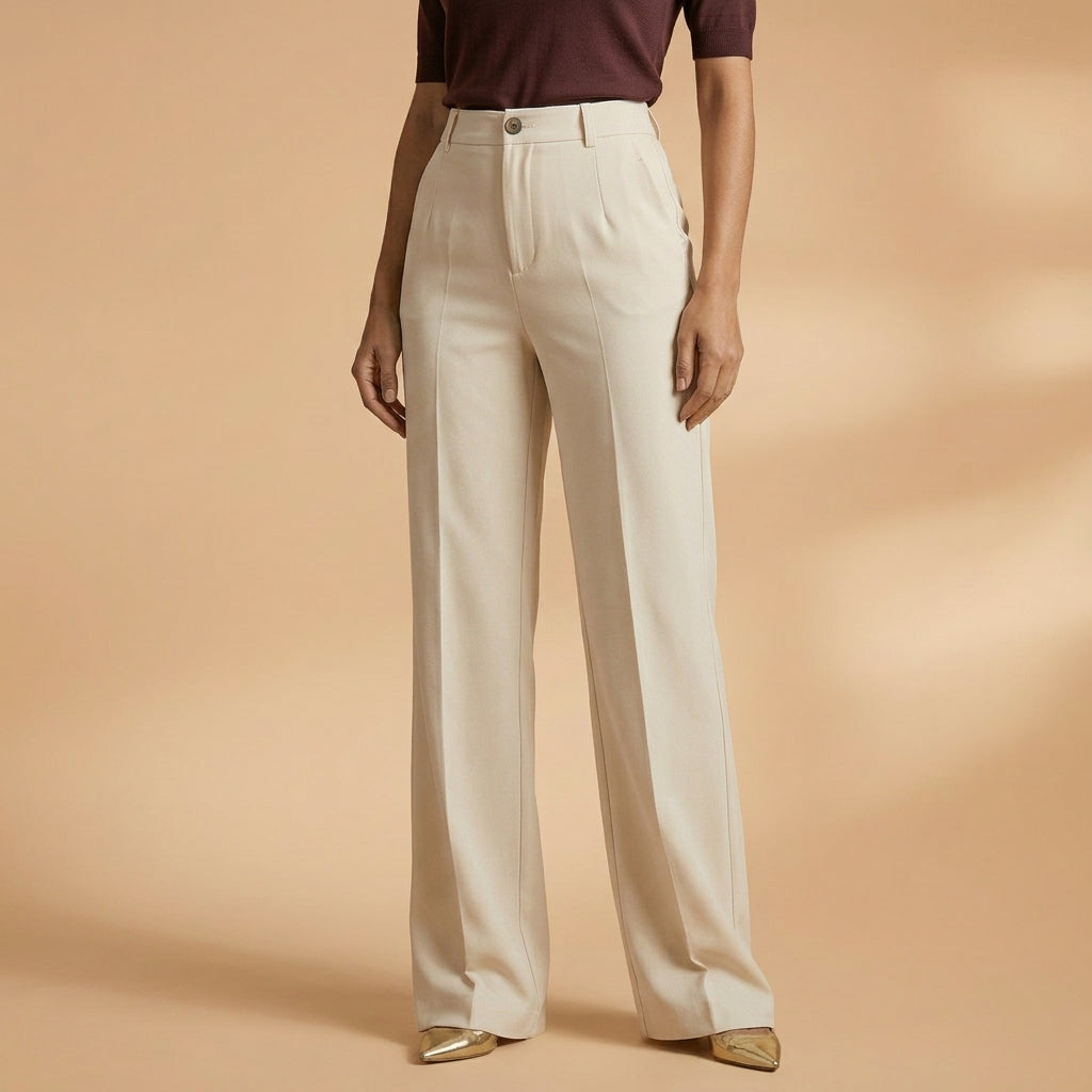 Mujer luce pantalones anchos de tiro alto, moda de verano con estilo y gran comodidad.