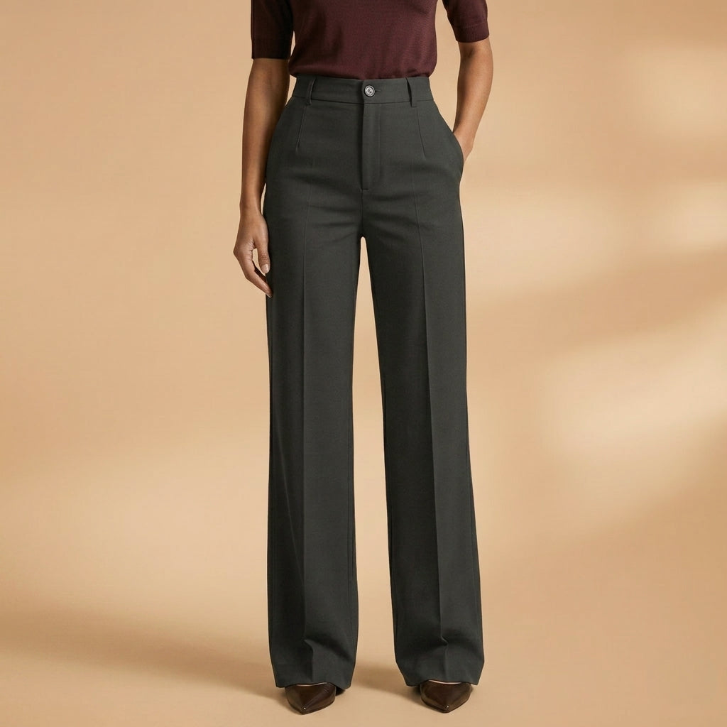 Pantalones anchos de tiro alto, espalda para un look casual y cómodo de moda femenina.