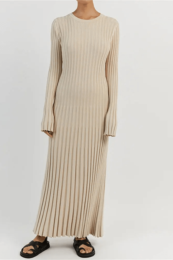 Vestido largo de punto acanalado para mujer. Estilo elegante y moderno, perfecto para eventos de primavera/otoño.