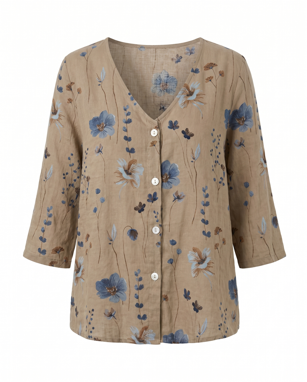 Blusa versátil floral bordada, cuello V. Para looks casuales de día o noche. Moda femenina.