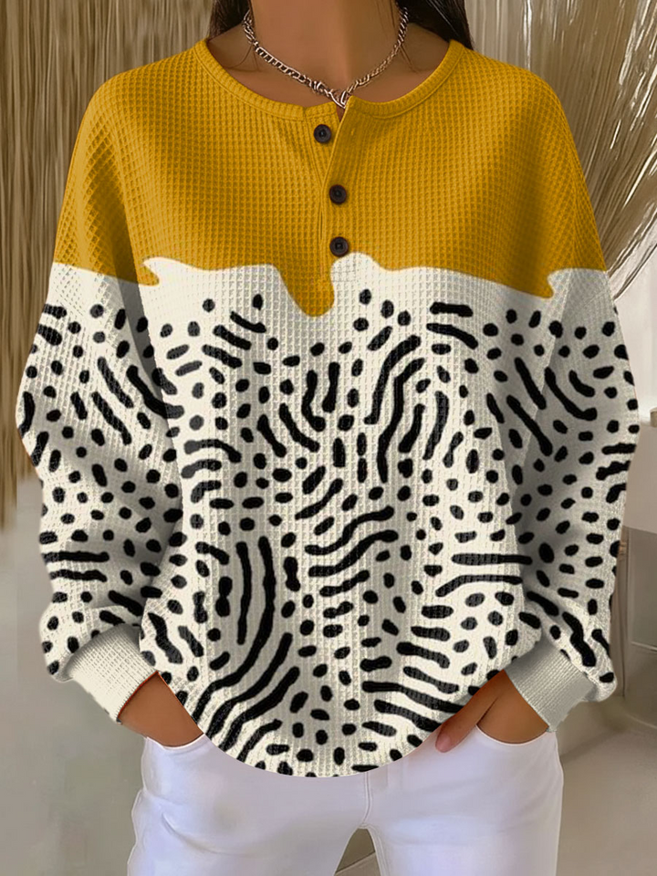 Camisa de punto waffle con rayas y manga larga para mujer. Prenda versátil de otoño para cualquier ocasión.