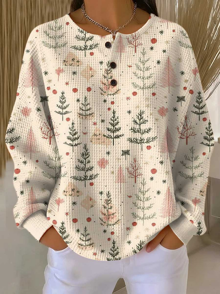Moderna camisa de punto waffle para mujer, con rayas. Diseño de manga larga ideal para otoño e invierno.