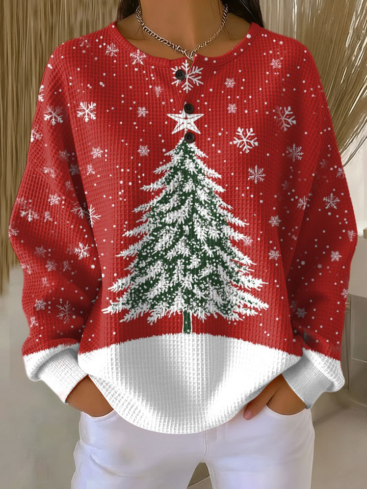 Blusa de rayas y punto waffle, manga larga. Estilo casual para mujer, ideal para la transición de estaciones.