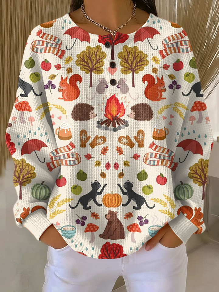 Camisa de manga larga para mujer, tejido punto waffle con diseño de rayas. Estilo moda casual y confortable.