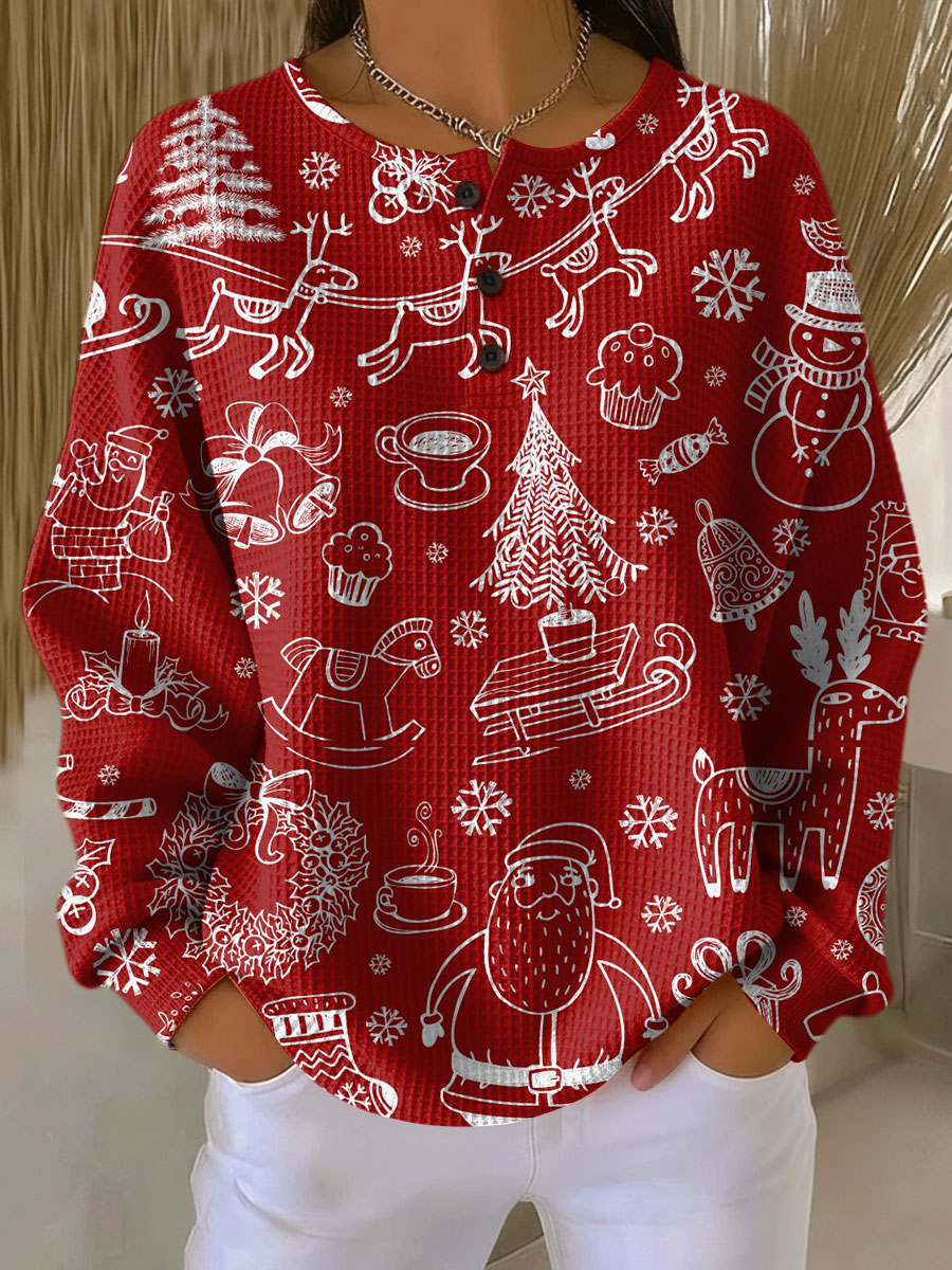 Camisa casual de mujer con rayas, punto waffle y manga larga. Versátil para otoño y primavera.