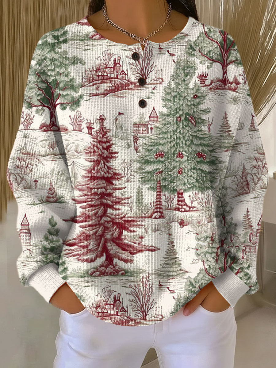Blusa de manga larga para mujer, con rayas y textura de punto waffle. Estilo moderno y cómodo para diario.