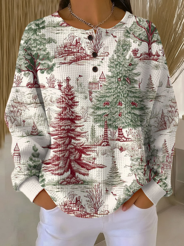 Blusa de manga larga para mujer, con rayas y textura de punto waffle. Estilo moderno y cómodo para diario.