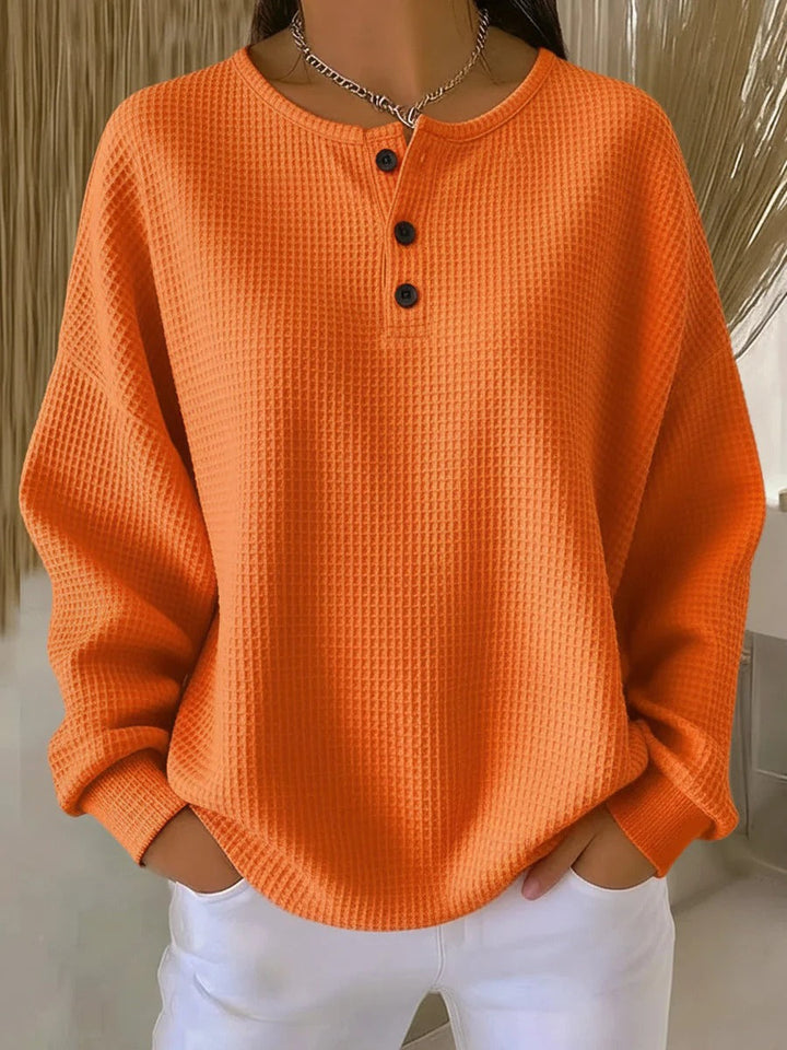 Camisa casual de manga larga para mujer, con estampado de rayas y textura de punto waffle.