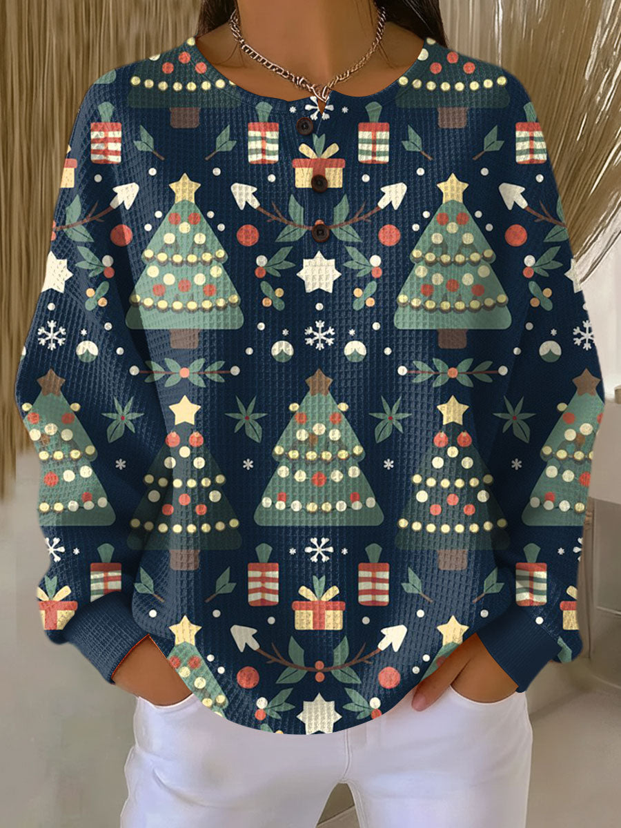 Moderna camisa de rayas para mujer, punto waffle, manga larga. Estilo versátil para otoño y primavera.