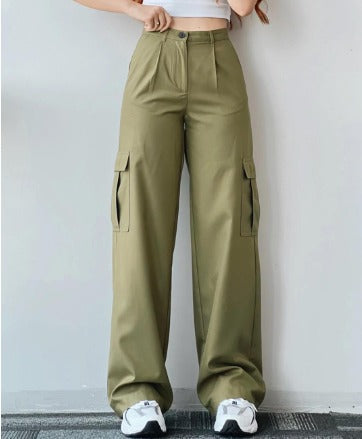 Pantalón cargo Isabella de mujer, pierna ancha, plisado. Estilo casual moderno y cómodo.