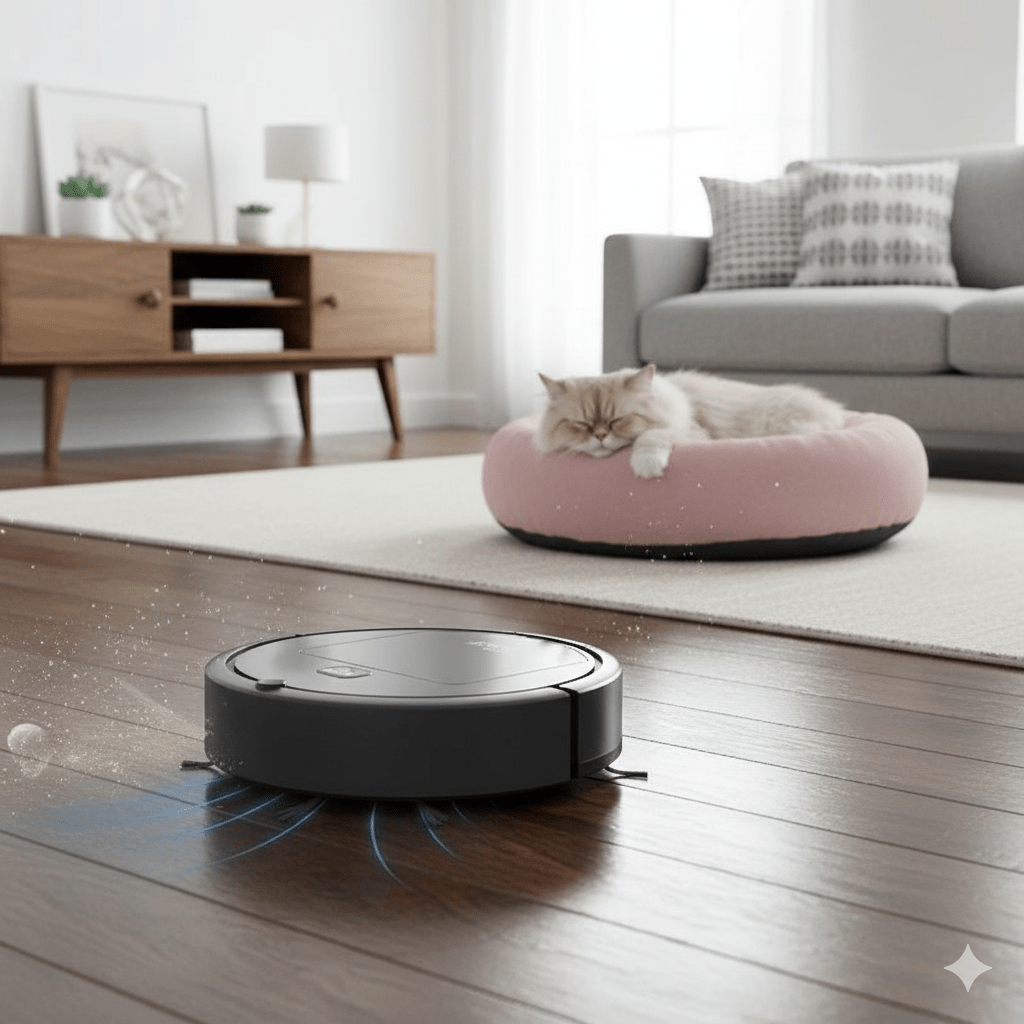 Aspirador robot inteligente con tecnología HEPA para limpieza automática, control y aire más puro.