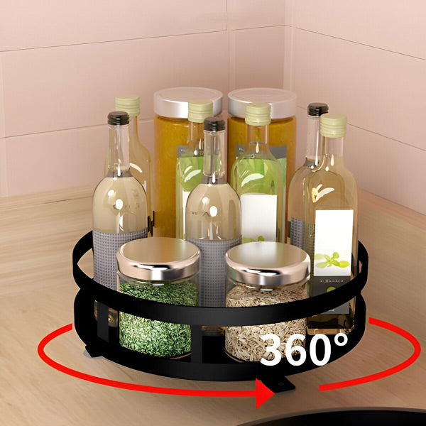 Elegante organizador metálico giratorio de 3 niveles para el hogar, diseño moderno y resistente.