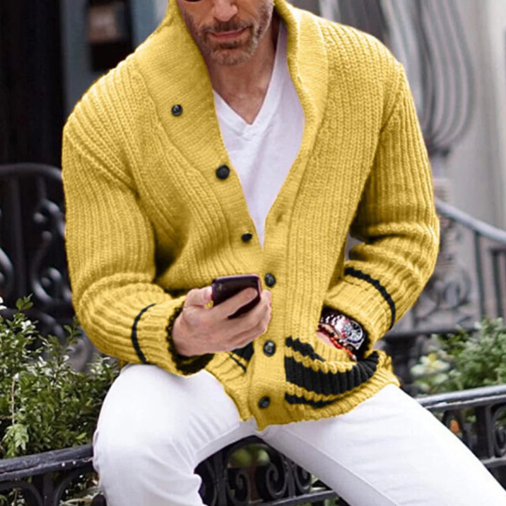 Suéter cárdigan de moda masculina, tejido de punto grueso, cálido y elegante para invierno.