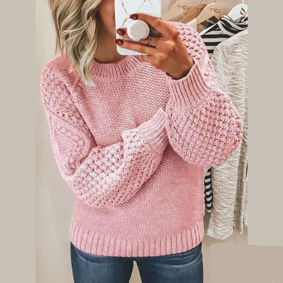 Ropa de mujer: Suéter cómodo y casual de manga larga. Pullover elegante para moda femenina de otoño/invierno.
