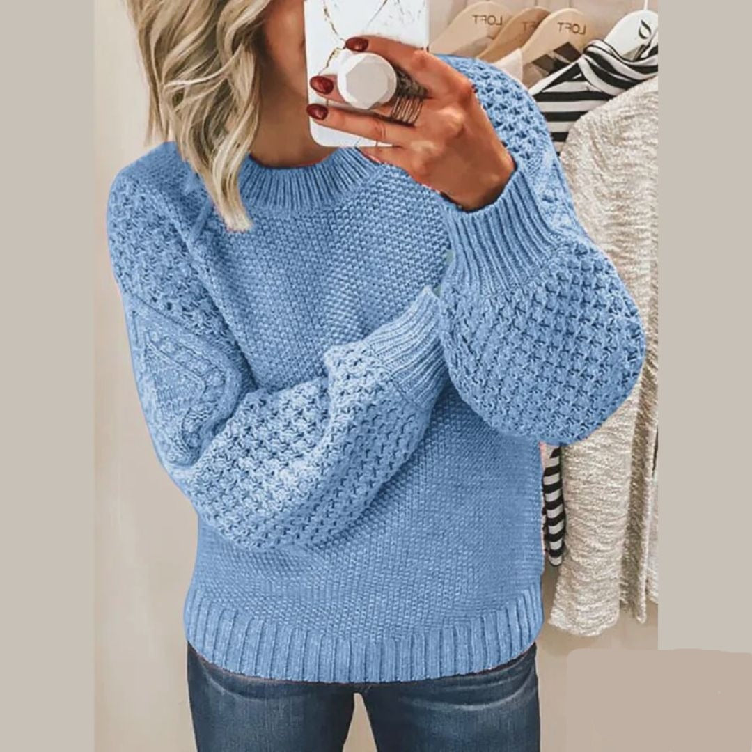 Suéter elegante de mujer en color neutro. Pullover cómodo de manga larga, estilo versátil para otoño/invierno.