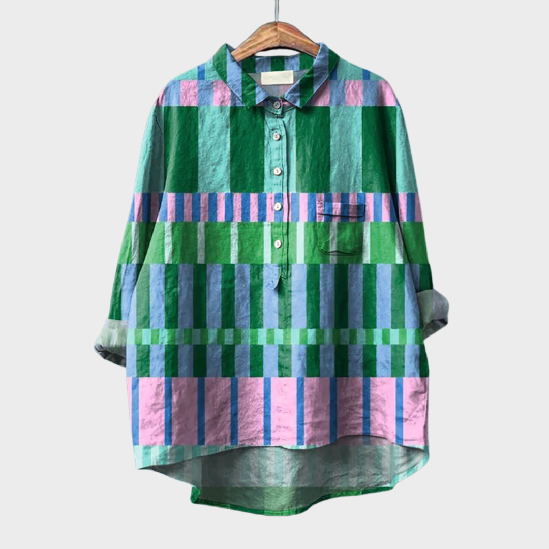 Blusa de mujer elegante diseño ámbar, ideal para verano. Ropa transpirable de manga larga para comodidad y estilo casual.