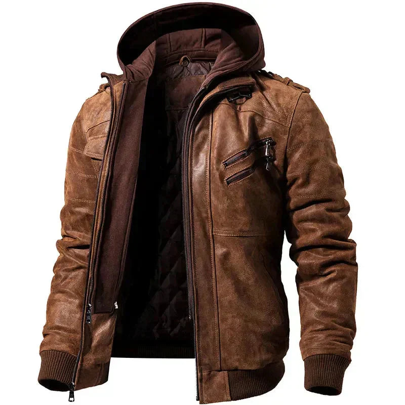 Chaqueta robusta para hombre con capucha ajustable y bolsillos, ideal para otoño e invierno.