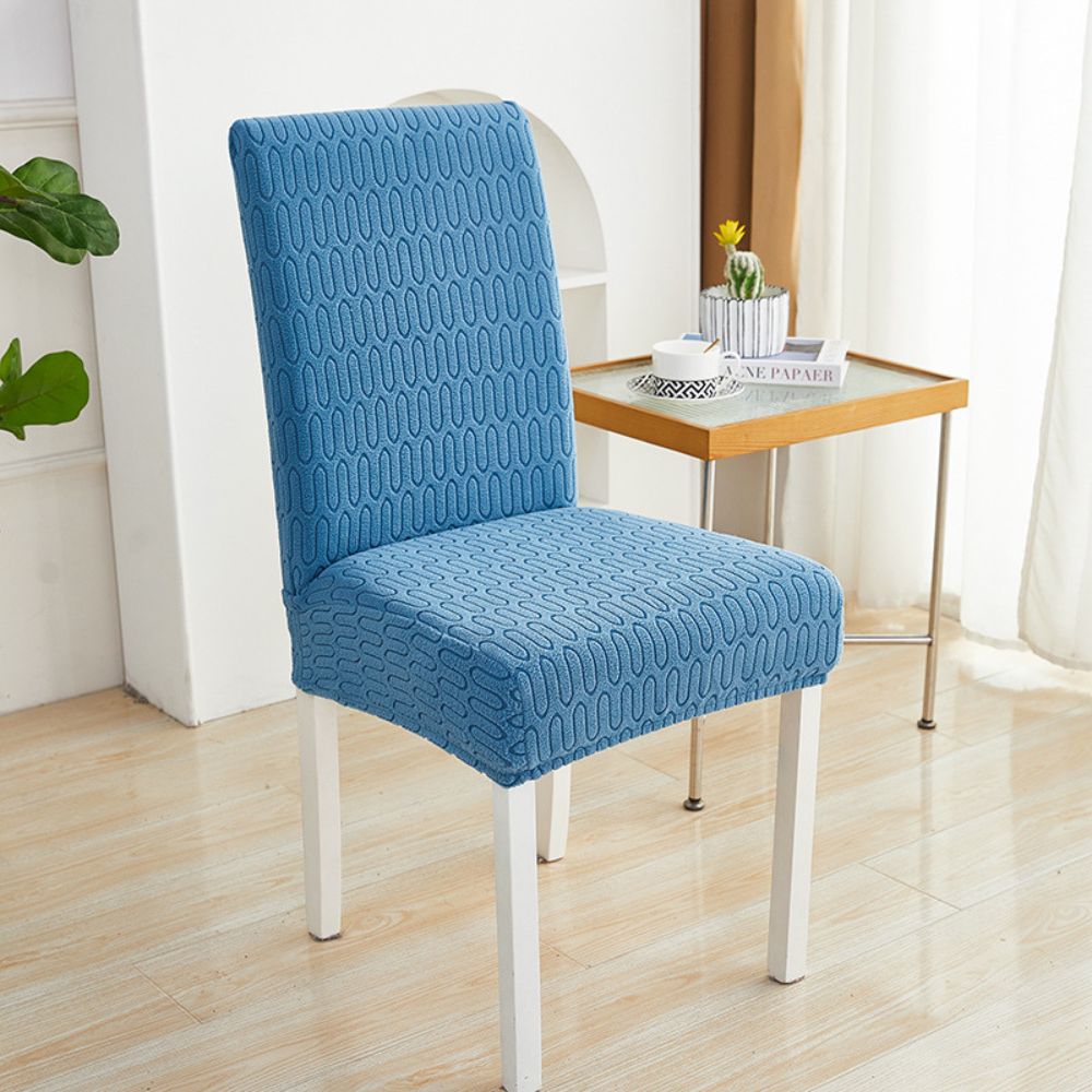 Funda de silla comedor jacquard, tejido elástico chevron, renueva el ambiente de tu hogar.
