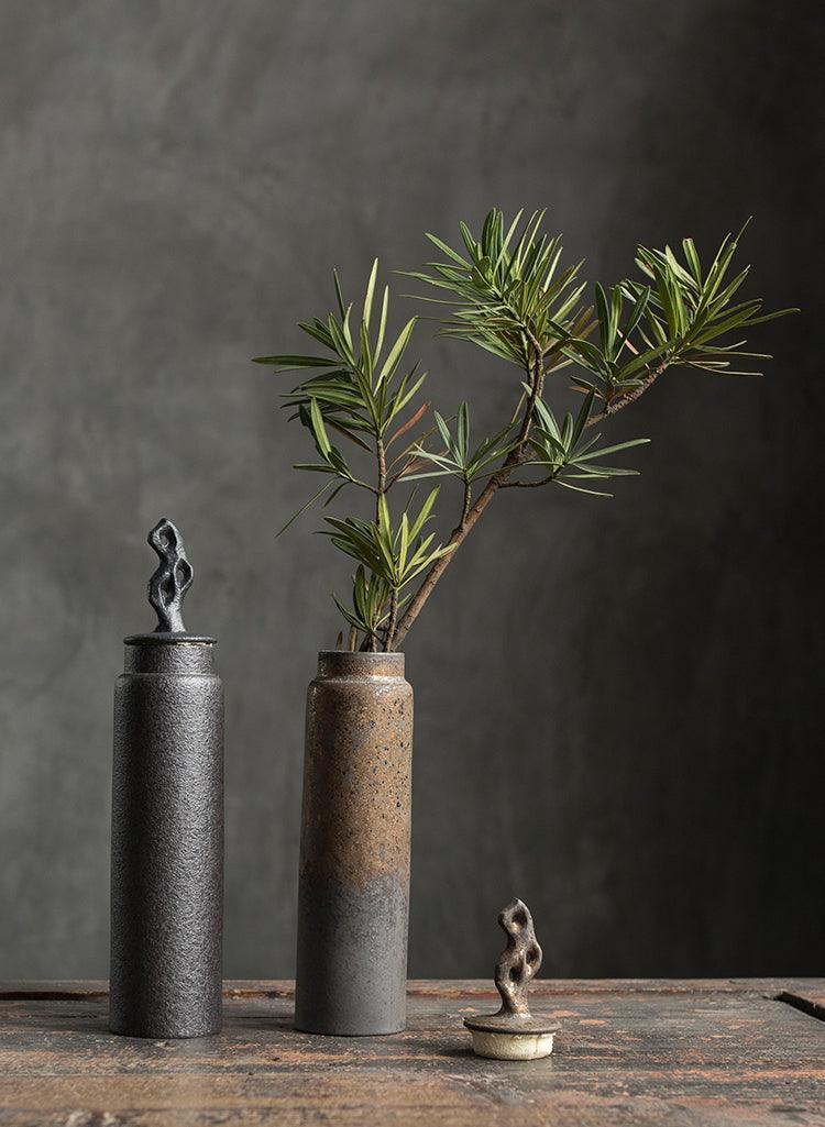 Almacenamiento de té de gres, artesanal y único, estilo japonés wabi-sabi.