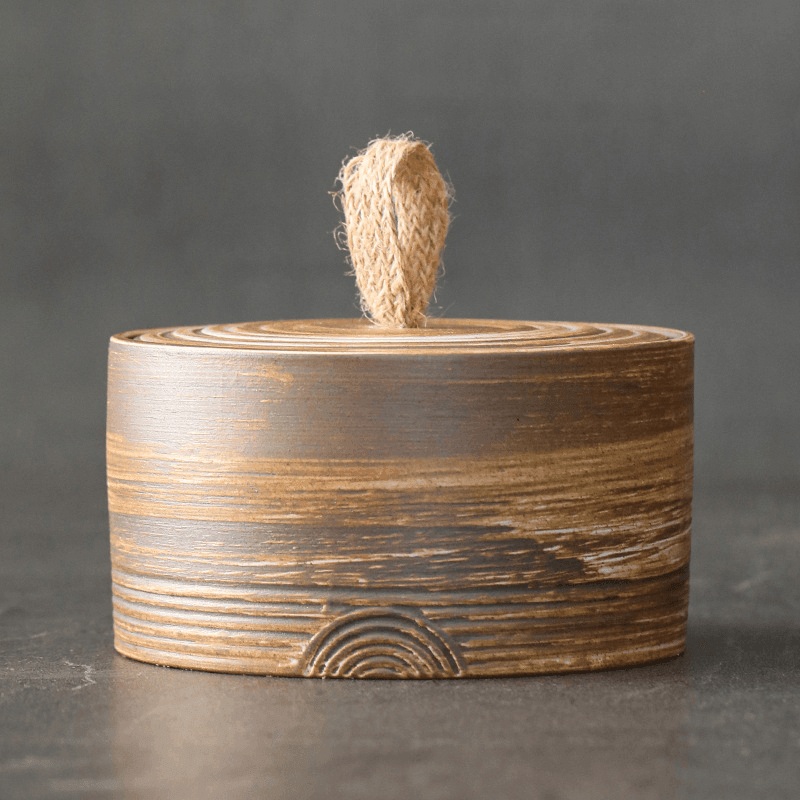 Frasco de almacenamiento japonés de cerámica, perfecto para cocina o sala. Diseño minimalista con cuerda de cáñamo.