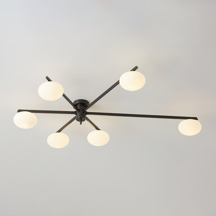 Lámpara de techo minimalista, vidrio y cobre, iluminación LED para un hogar con estilo.