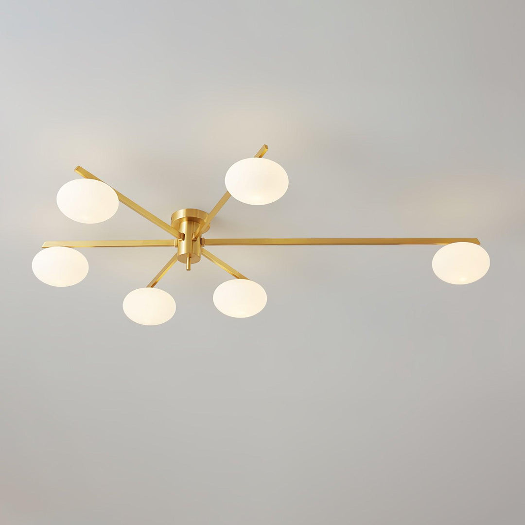 Diseño moderno de lámpara de techo, vidrio y cobre, acento escandinavo para cualquier habitación.