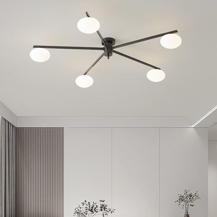 Lámpara de techo escandinava minimalista de vidrio y cobre para decoración interior moderna.