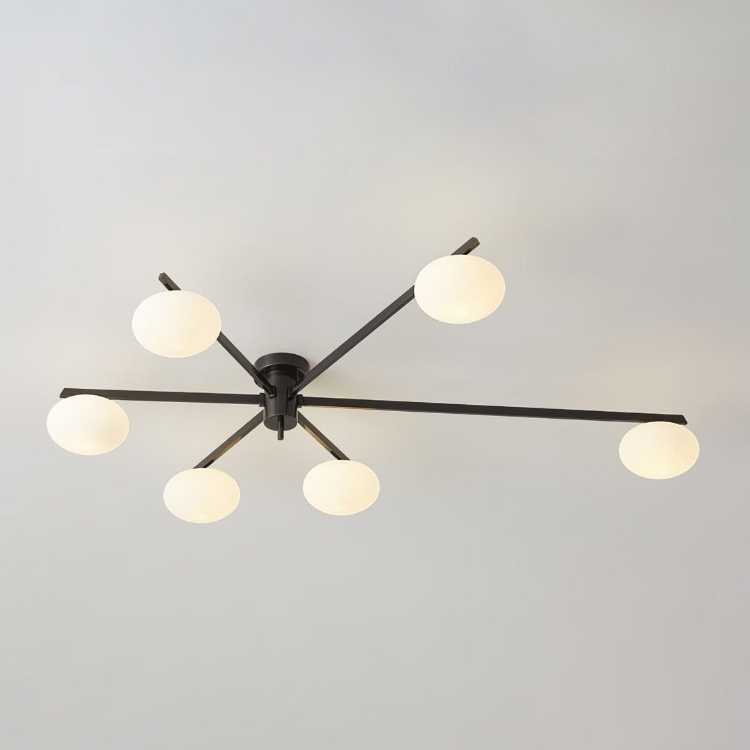 Iluminación de techo de diseño moderno, con vidrio y cobre pulido, ideal para dormitorio.