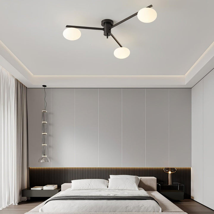 Luz de techo moderna, suspendida, de vidrio y cobre, perfecta para un ambiente minimalista.