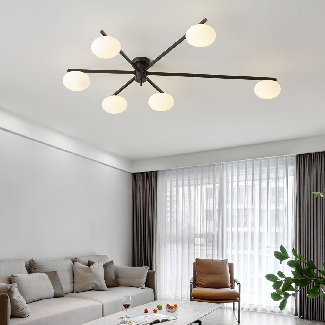 Lámpara de techo de cobre y vidrio transparente, estilo minimalista escandinavo, luz cálida.