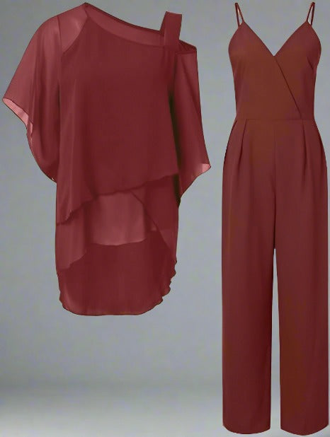 Conjunto de fiesta de chifón para mujer, perfecto para ocasiones especiales. Estilo sofisticado y cómodo.