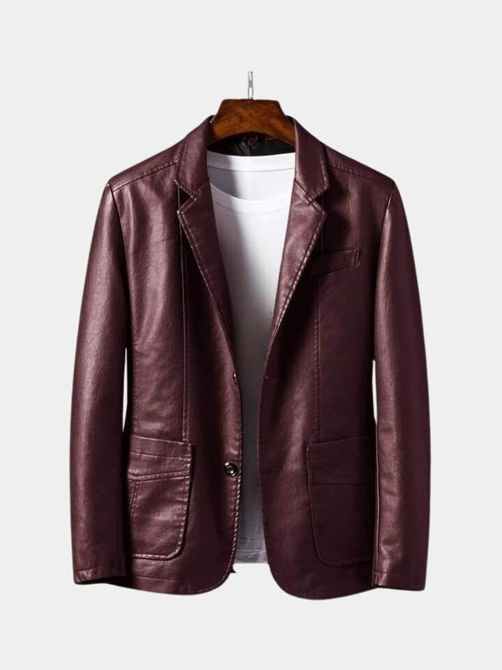 Chaqueta de cuero para hombre, color caramelo, diseño clásico, ideal para moda masculina atemporal.