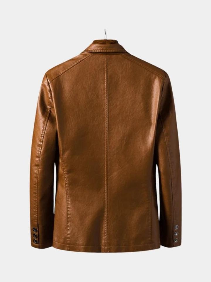 Chaqueta de cuero para hombre, color café, estilo clásico atemporal, esencial para tu guardarropa.