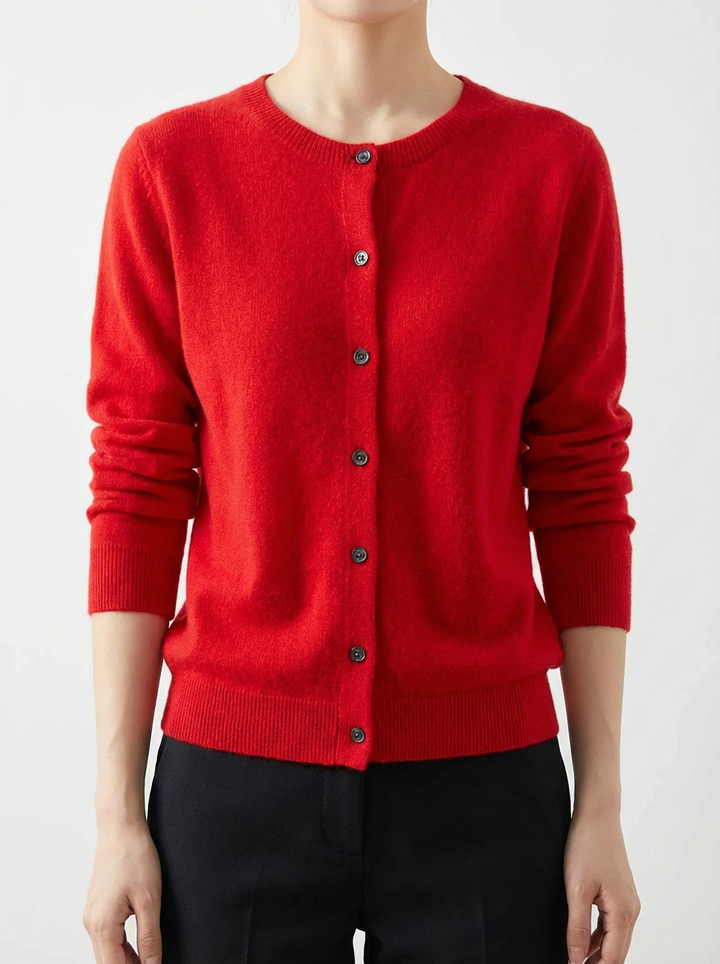 Cárdigan de punto de mujer con botones frontales, manga larga, ideal para moda casual y elegante de otoño.