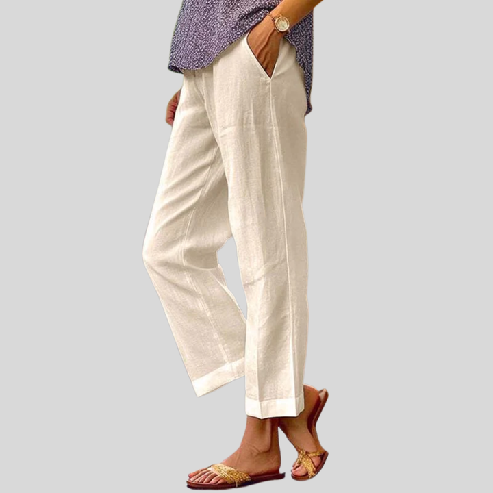 Pantalón Natalia recto de lino-algodón para mujer, cómodo y elegante, perfecto para primavera y verano.