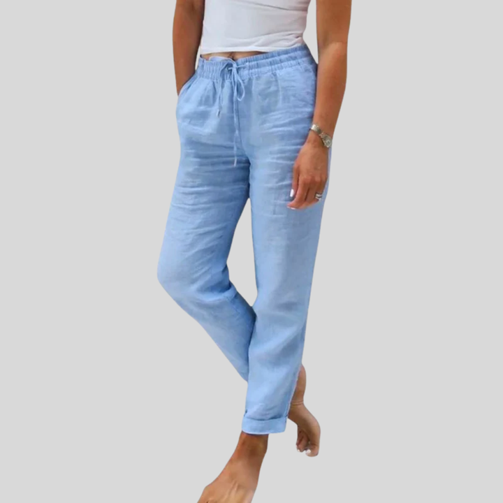 Pantalones elegantes de mujer con cintura elástica, ideales para estilo casual y cómodo diario.