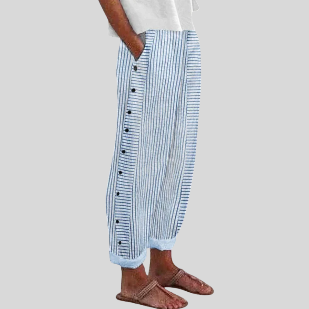 Pantalones elegantes de mujer, pierna ancha, cintura elástica. Versátiles para oficina o estilo casual diario.