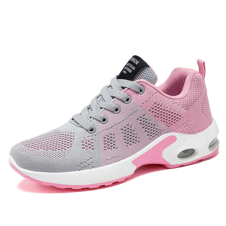 Zapatillas deportivas rosa de mujer, transpirables y cómodas, con suela amortiguada y cordones para actividades diarias.