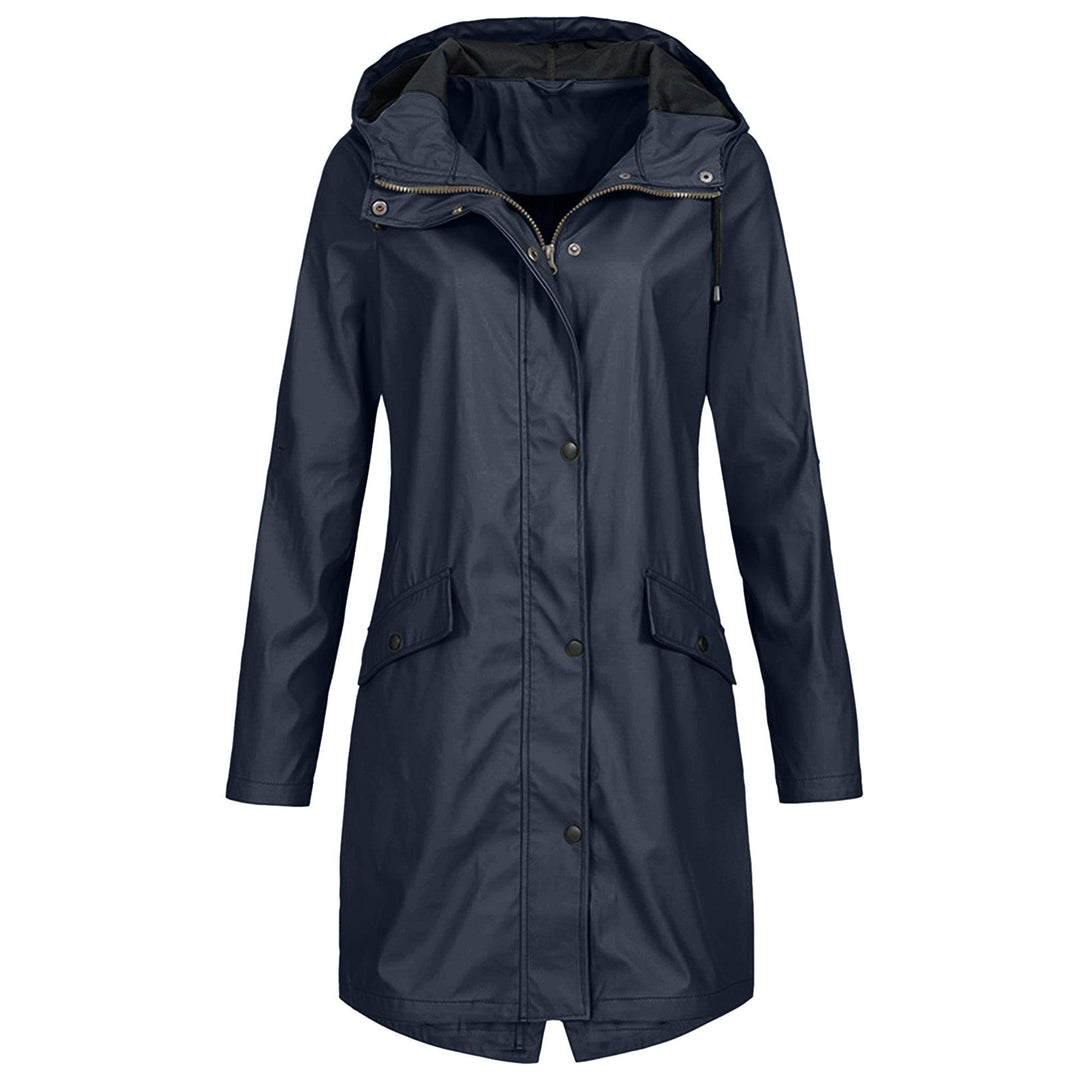 Chaqueta impermeable de mujer con capucha ajustable, ideal para invierno y entretiempo.