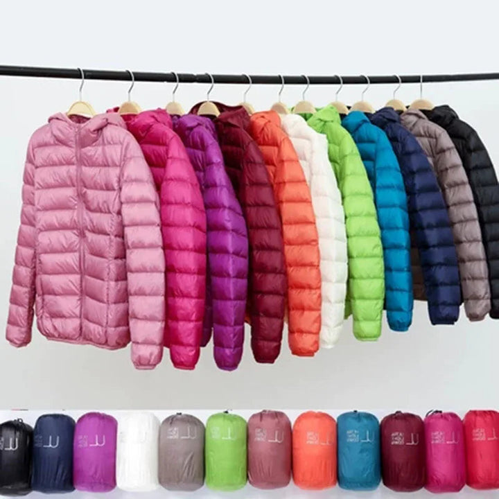 Abrigo plumífero de mujer, ultraligero y compacto, perfecto para otoño e invierno.