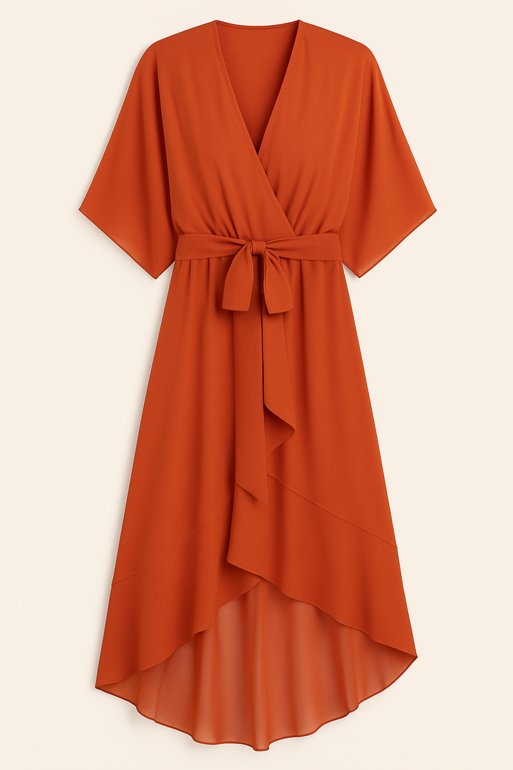 Moda de fiesta: vestido formal con escote en V para mujer, diseñado para ocasiones especiales.