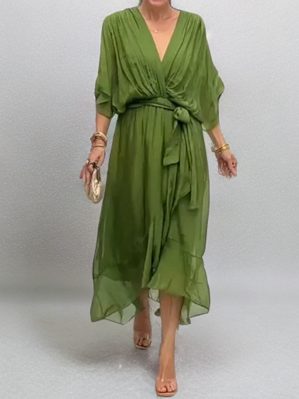Estilo y elegancia: vestido con escote en V para mujer, perfecto para cualquier celebración festiva.