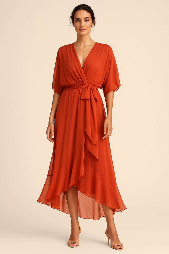 Vestido elegante de fiesta para mujer con escote en V, ideal para celebraciones y eventos especiales.