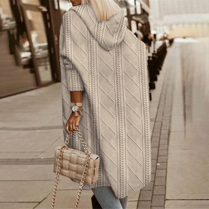 Chaqueta caqui de mujer, cálida y sofisticada, con capucha, ideal para el invierno.